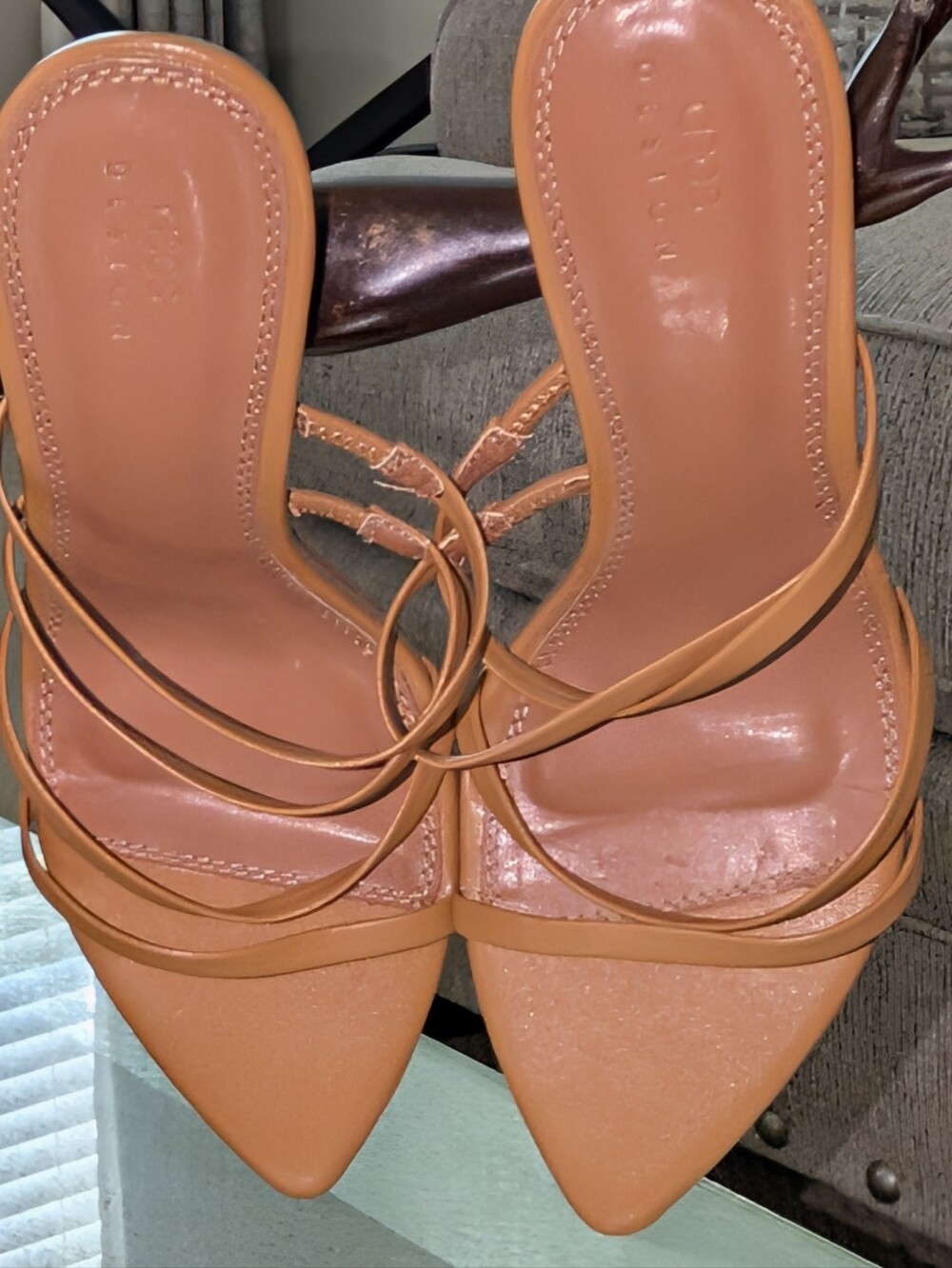 Strappy Pointed-Toe Heels in Tan New